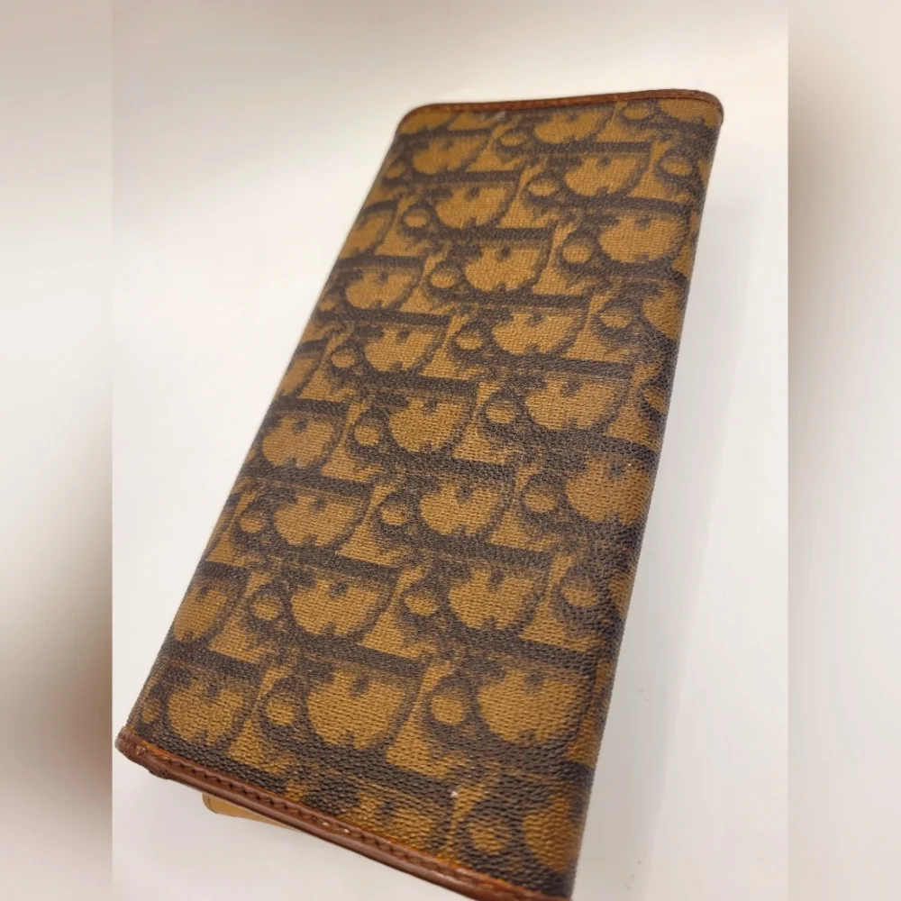 Christian Dior Trotter Canvas Long PVC Brown Heart Vintage Long Wallet